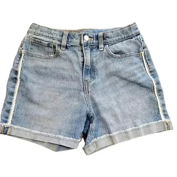 Old Navy Girl's Light Wash Cotton/Poly/Spandex Denim High Rise Rolled Cuff Lace - Picture 2 of 13